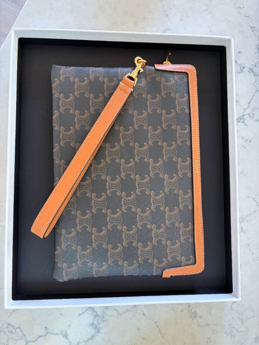 CELINE SMALL POUCH WITH STRAP CUIR TRIOMPHE IN TRIOMPHE CANVAS AND CALFSKIN - Picture 2 of 6